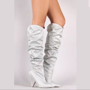 RHINESTONE POINTED TOE SLOUCHY BOOTS